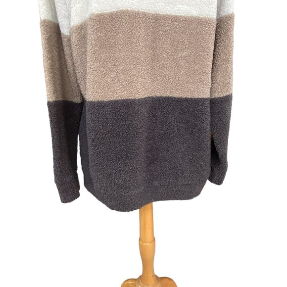 Julyclo Colorblock Nubby Fleece Earth Tone Camel Brown Cream Lounge Sweatshirt-L - Picture 7 of 10